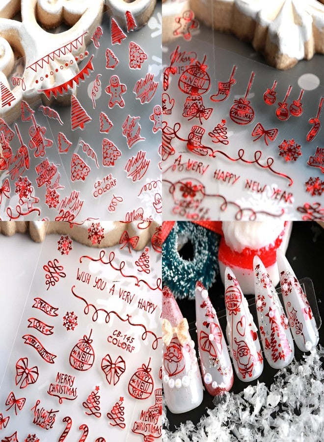 SPLOCUDU 9 Sheets Christmas Nail Art Stickers Decals Red Santa Claus Nail Decals 3D Self-Adhesive Pegatinas Uñas Elk Christmas Tree and Snowflake Nail Stickers Acrylic Nails DIY Design Nail Supplies for Women - Image 4